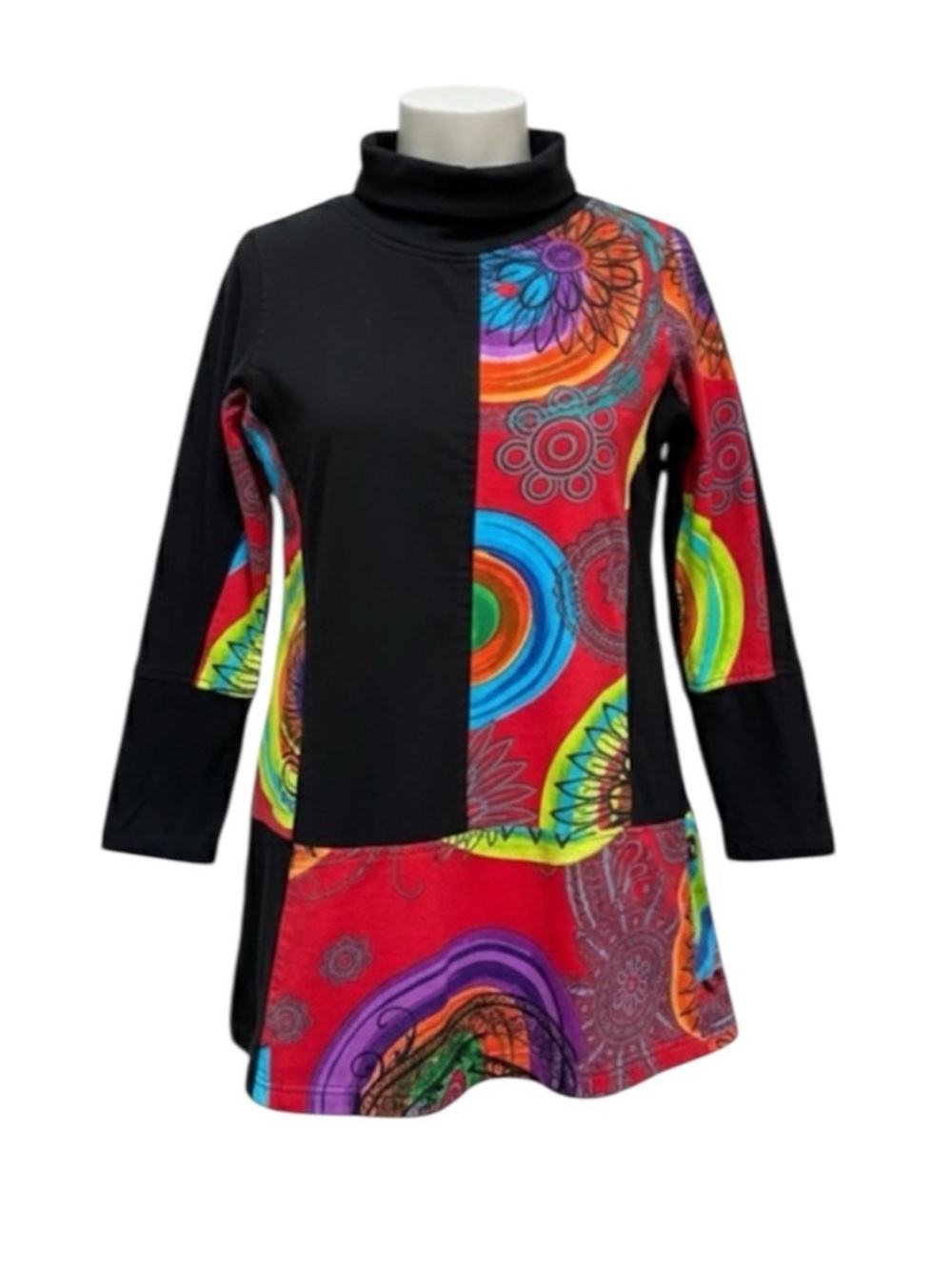 Leopards & Roses Women’s Patchwork Colourful Cowl Neck Tunic Top Size Medium